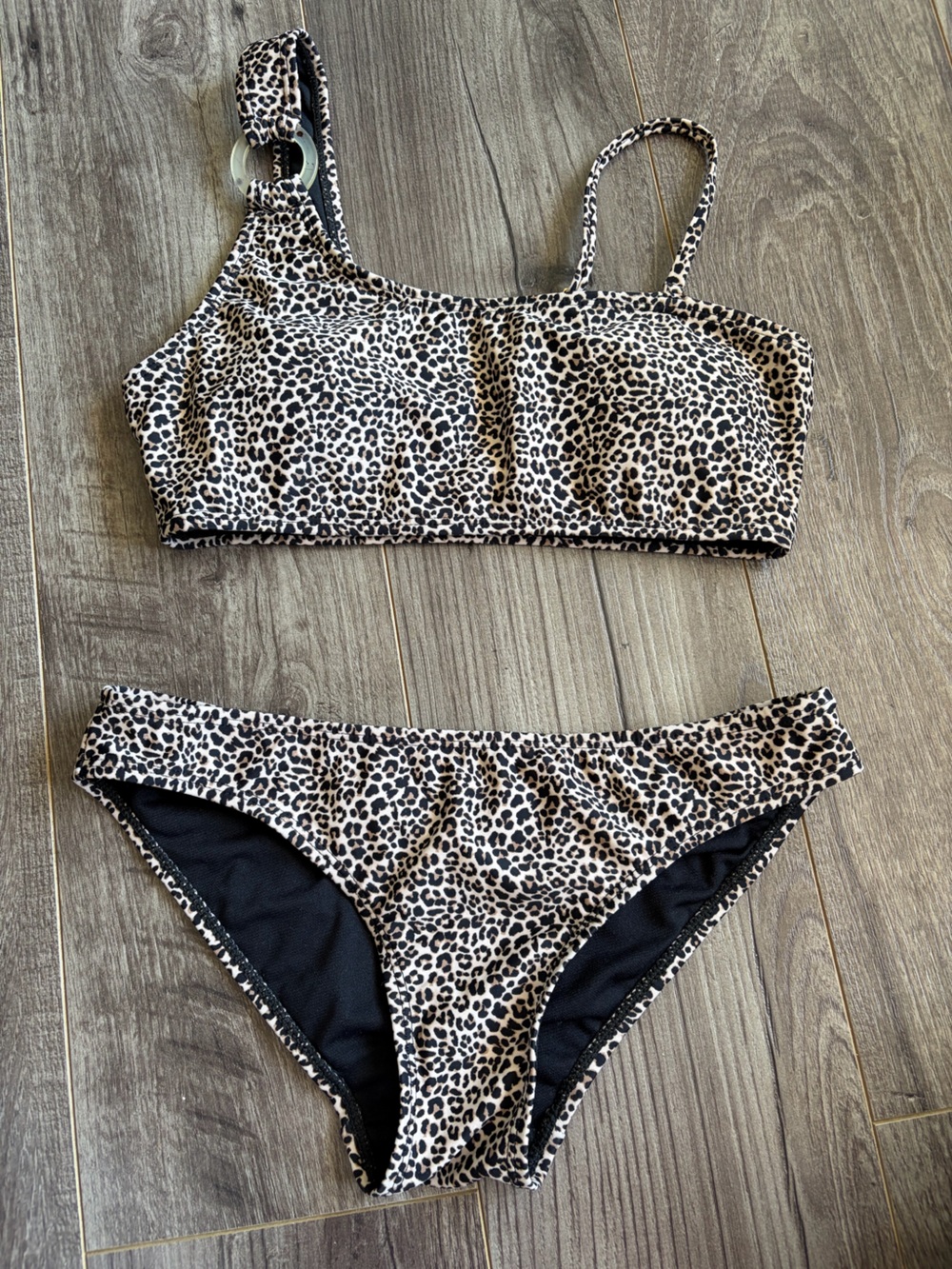 Cabana del Sol Leopard Print Women’s Bikini one shoulder w removable strap